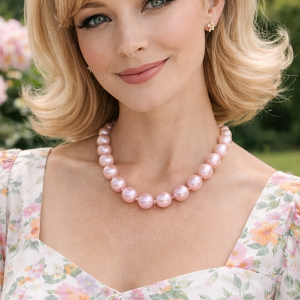 Vintage Pearlized Pink Bead Necklace